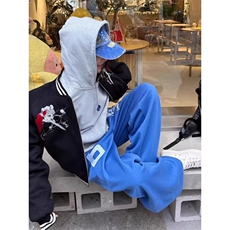 1506/Q16670/P50美式刺绣植绒秋冬季慵懒版型百搭休闲保暖卫裤，男装休闲裤，星座1506
