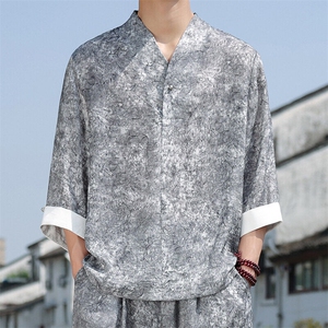 2025春季新款男装新中式汉服衬衣风复古禅服盘扣衬衫 C97-P95图片