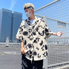 度假风短袖花衬衫男夏季韩系复古衬衣宽松休闲潮流CC53，男装衬衫，星座1116A-1（原606A）