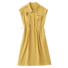 刺绣连衣裙2025夏季新款巨好看的简单大方气质休闲收腰短袖衬衫裙，女装连衣裙，意芙