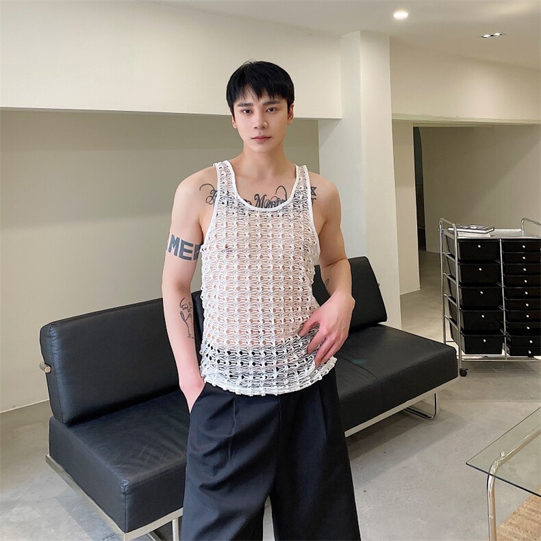 夏季轻薄镂空纯色勾花背心男U领无袖外穿休闲马甲A345-262-P55,男装背心/马甲,电商A345