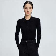 2025舒适百搭秋冬新款polo纽扣长袖打底修身，女装羊绒衫，玛卡隆羊绒