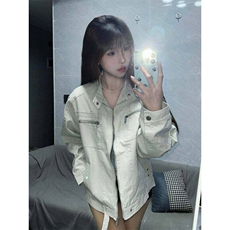 立领外套男女新款春季美式复古百搭宽松潮牌夹克上衣潮LJK233-p75，男装夹克，星座1008
