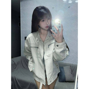 立领外套男女新款春季美式复古百搭宽松潮牌夹克上衣潮LJK233-p75图片