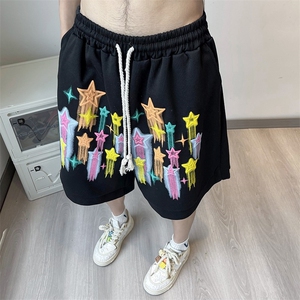 涂鸦星星短裤男夏季美式复古潮五分裤子宽松痞帅休闲裤DE1211-p33图片