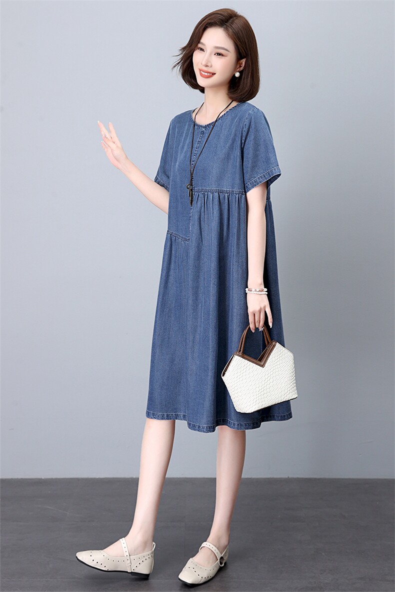时尚显瘦牛仔连衣裙女夏季新款宽松大码短袖裙子,女装连衣裙,悦见她