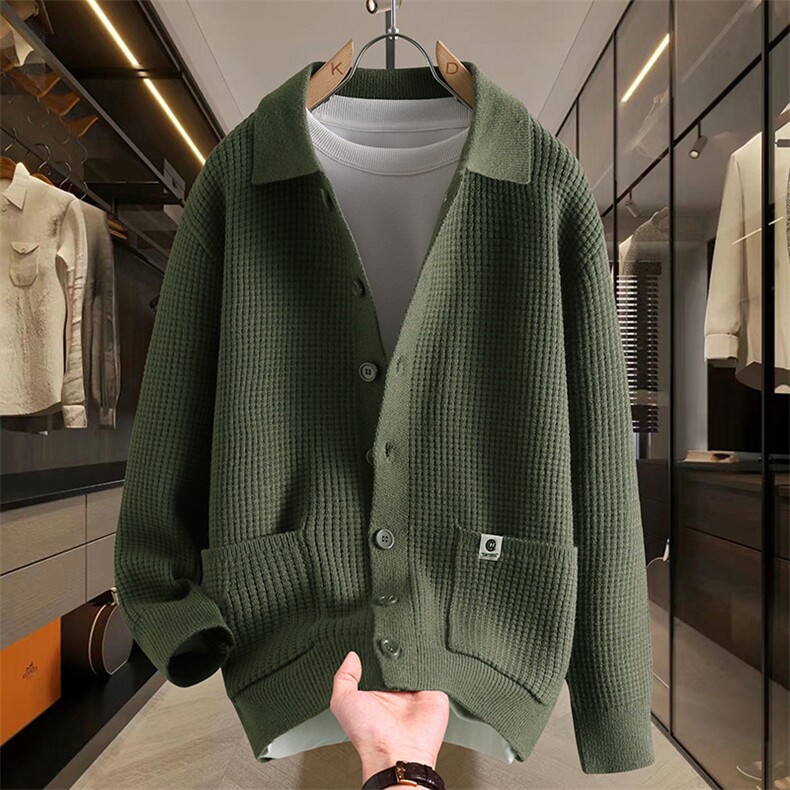 25875-特P62秋季时尚翻领毛衣开衫男针织衫纯色简约开衫外套，男装针织衫/毛衣，电商D310B