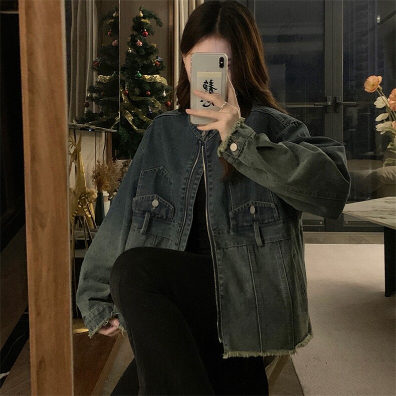 新款毛边短款个性复古怀旧牛仔外套女美式百搭短款小上衣C738-88,男装工装外套,星座911-2(原星座613-2）