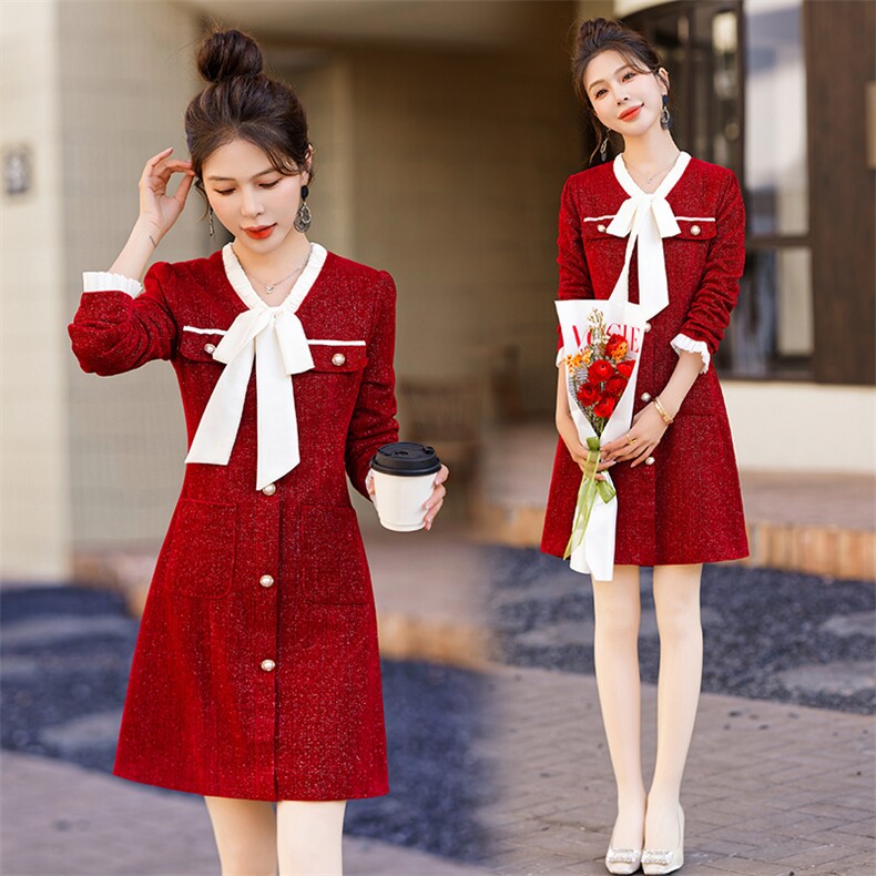 春新款小香连衣裙女气质减龄显瘦A字中长连衣裙裙，女装连衣裙，丽美静依