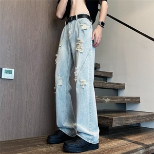 现货! 港风新款2025潮流百搭直筒宽松大码牛仔裤松紧腰NZ6167-P40图片