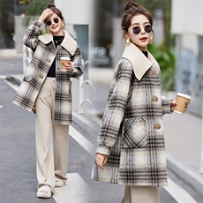 现货小香风双层活领保暖外套冬季新款女装时尚气质通勒小个子大衣，女装毛呢外套，韩美纤衣