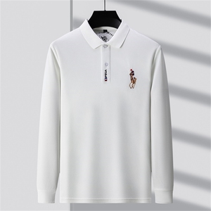 纯棉长袖POLO衫男中年高端翻领刺绣t恤爸爸秋季潮流T恤图片