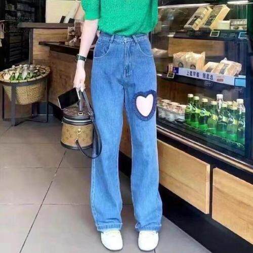 秋装新款漏洞爱心阔腿牛仔长裤,其它,8+9