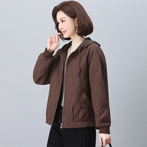 长期现货时尚休闲早春秋夹棉外套女短妈妈装2026新款棒球服连帽图片