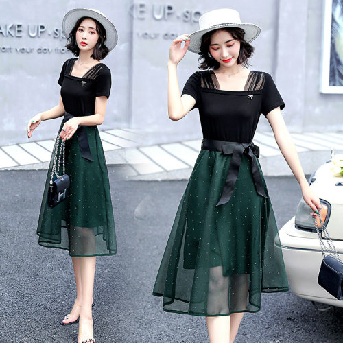 时尚气质优雅修身2024年新款系带短袖连衣裙，女装连衣裙，盈茜