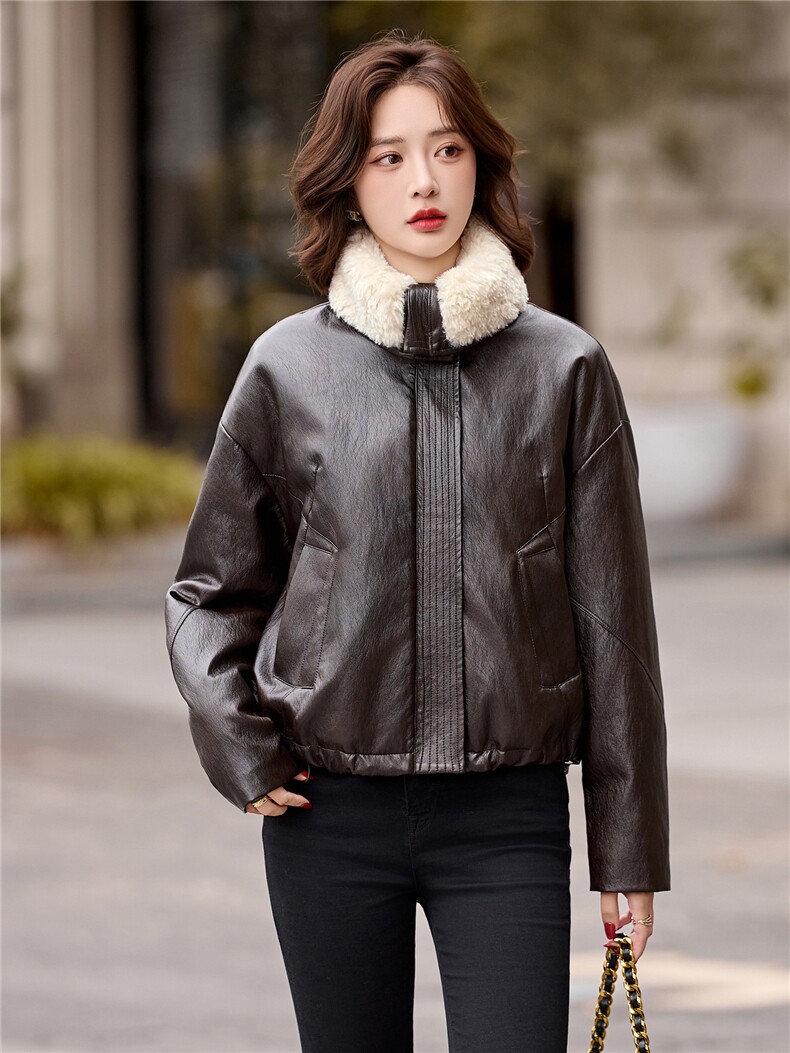 毛领拼接PU皮羽绒服女2025冬季新款小个子气质显瘦白鸭绒短款外套,女装羽绒服,流量+