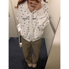 1292-P592025新款早秋五角星满印短款卫衣女秋冬宽松双拉炼，男装卫衣，电商B323A
