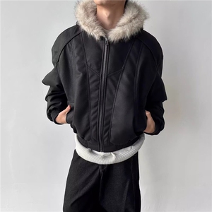 皮毛一体廓形座山雕大毛领棉服男宽松设计感美拉德外套潮图片