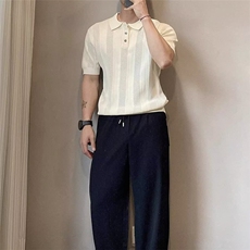 欧系老钱风POLO衫轻熟男T恤简奢松弛感翻领商务t恤休闲百搭夏季，男装T恤，星座506A