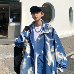 春秋季美式高街男潮牌外套西海岸hiphop嘻哈扎染夹克 W3794-P48图片