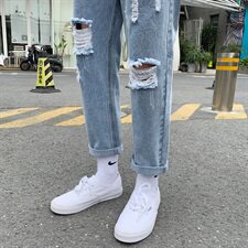 港风破洞牛仔裤男士潮牌九分宽松韩版潮流ins乞丐裤901，男装牛仔裤，星座308B-2