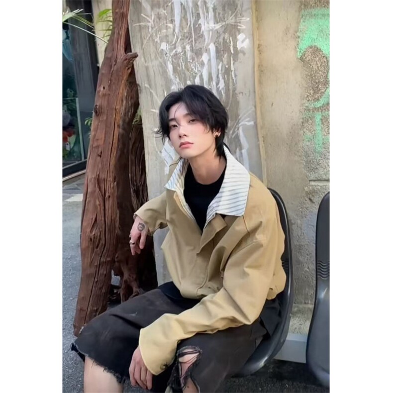 网图条纹拼接假两件外套男美式复古廓形飞行员夹克JKT15-特P68,男装夹克,星座1007（原301D）
