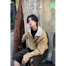 网图条纹拼接假两件外套男美式复古廓形飞行员夹克JKT15-特P68，男装夹克，星座1007（原301D）