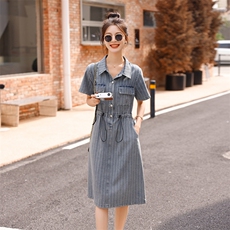 时尚显瘦牛仔连衣裙女夏季新款韩版宽松短袖学生裙子，女装连衣裙，秋水欣儿