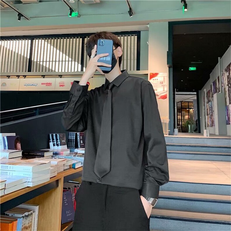 送领带白色长袖衬衫男情侣韩版港风学生班服学院风衬衣CS10-p30,男装衬衫,星座1008-1