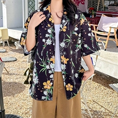 港风复古满印痞帅沙滩情侣花衬衫夏威夷短袖衬衣CS109/P30，女装衬衫，星座506