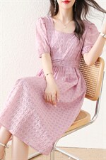 西湖阁老【悦】夏季纯棉5色可选方领收腰连衣裙217剪标，女装连衣裙，梦懿尔