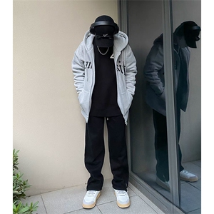 抖音得物 加绒加厚宽印花休闲连帽卫衣开衫卫衣外套 AKS1101图片