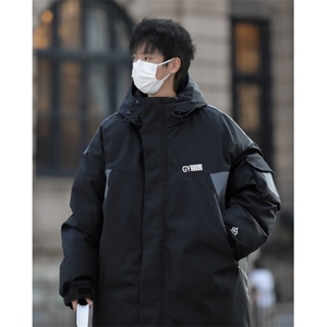 美式潮牌复古拼色机能冲锋衣连帽棉服男冬季  F811 P100图片