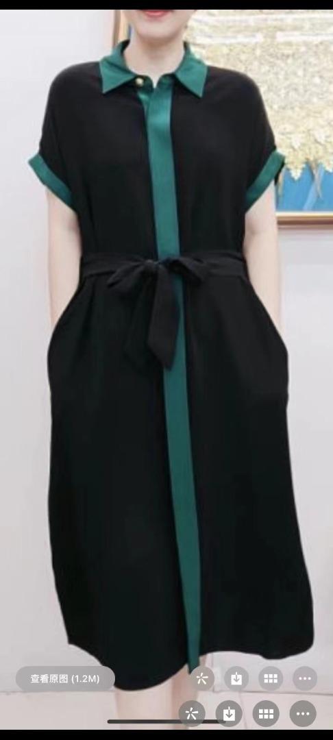 现货仿醋酸撞色连衣裙,女装连衣裙,迪蔓君翔