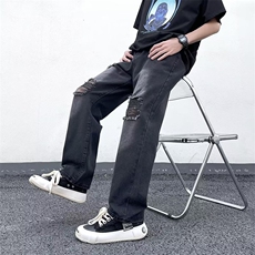 超火的裤子高街水洗直筒破洞个性老爹拖地阔腿牛仔裤男女，男装牛仔裤，星座1013
