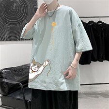 YT26013-P30亚短袖t恤男大码五分袖男宽松七分袖港风模特，男装T恤，电商A040