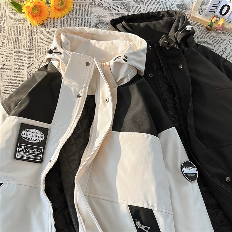 拼接撞色棉服男生冬季加厚机能风户外登山服潮牌宽松大码棉衣外套,男装棉衣,电商A001-1