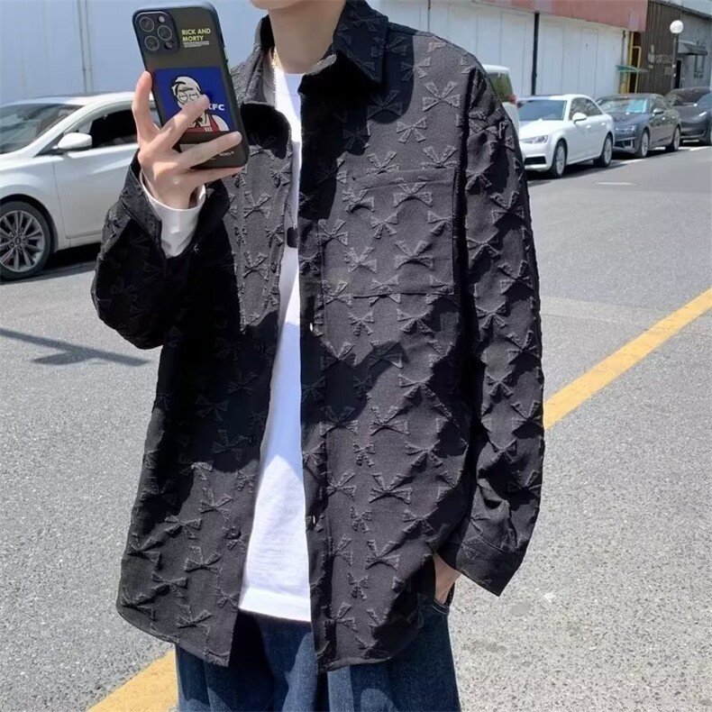 潮牌复古着感男春秋情侣宽松休闲提花衬衫S28P36,男装衬衫,星座1116-2