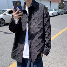 潮牌复古着感男春秋情侣宽松休闲提花衬衫S28P36，男装衬衫，星座1116-2