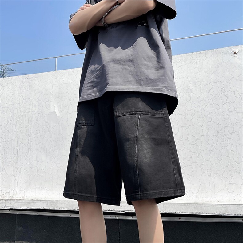 港风夏款男牛仔短裤渐变色裤工装拼接大口袋宽松五分裤D974P38,男装牛仔裤,星座1013-1