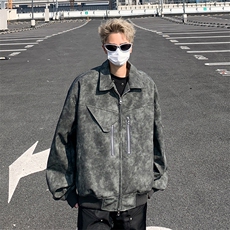 F159-P74现货2024春季新款水洗工装皮外套男潮牌夹克机车服上衣，男装夹克，星座512-6