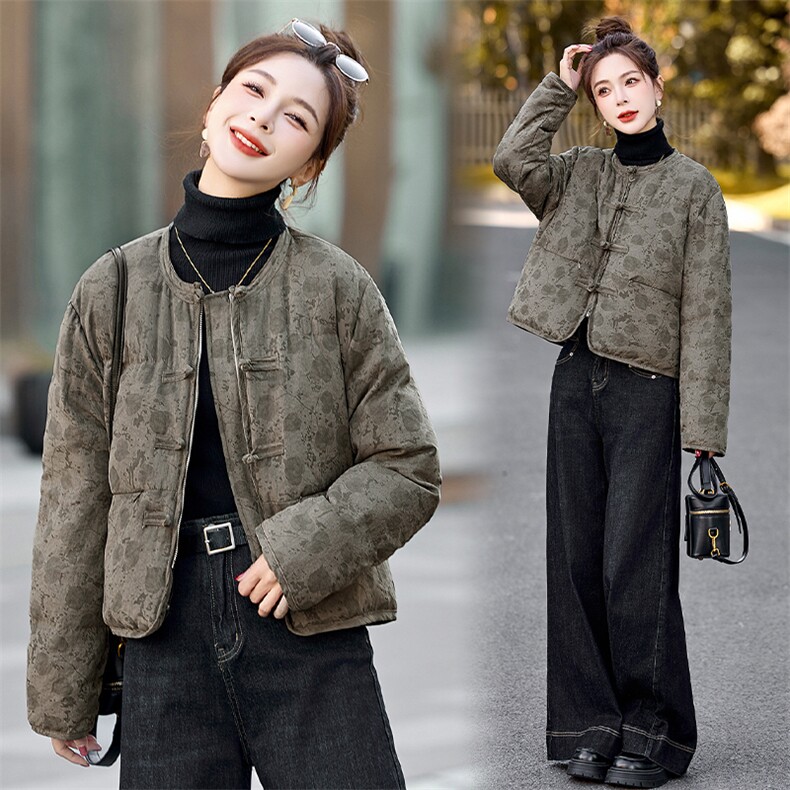 轻薄短款羽绒服女2025冬季新款小个子新中式洋气白色印花外套,女装羽绒服,半夏