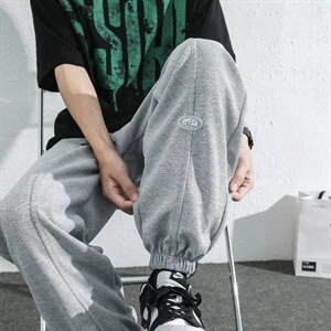 春夏运动休闲裤男直筒垂感ins潮牌港风华夫格九分裤K2976P30图片