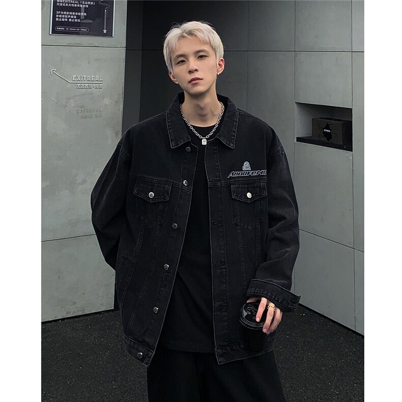 美式水洗吊染做旧牛仔外套男春秋季情侣休闲印花夹克JK103-特批68图片