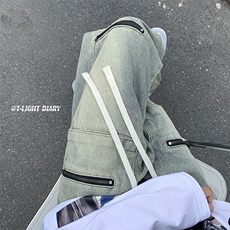 B221美式ins高街小众重工艺机能直筒工装牛仔裤LK23015-P65控88，男装牛仔裤，电商B221
