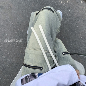 B221 美式ins高街小众重工艺机能直筒工装牛仔裤 LK23015-P65控88图片