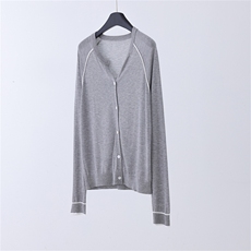 剪刀领拼色开衫，女装针织衫/毛衣，优麦羊绒（原洪叶羊绒）