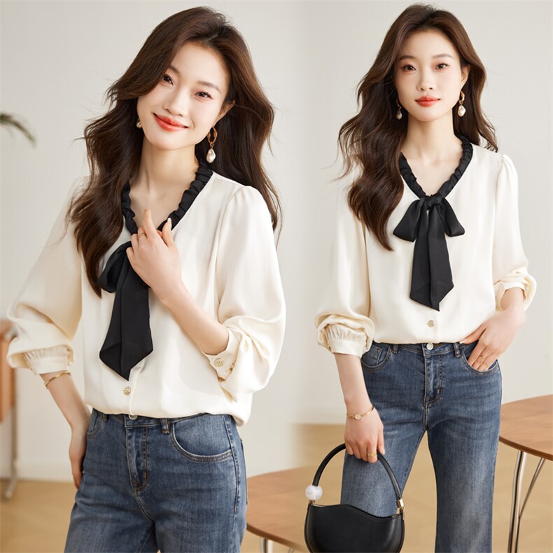 2024新款气质淑女长袖衬衫优雅百搭显瘦上衣，女装衬衫，采品优优
