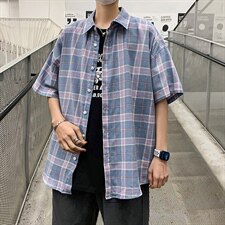 2021年春季新款格子衬衫女宽松落肩港风衬衫男DS-C407-CS301-P35，男装衬衫，电商C323-1
