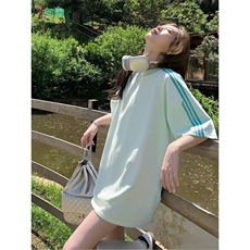 抖音得物品质二开240克宽松纯棉美式潮牌印花三条杠中性风短袖T恤，男装T恤，电商A486